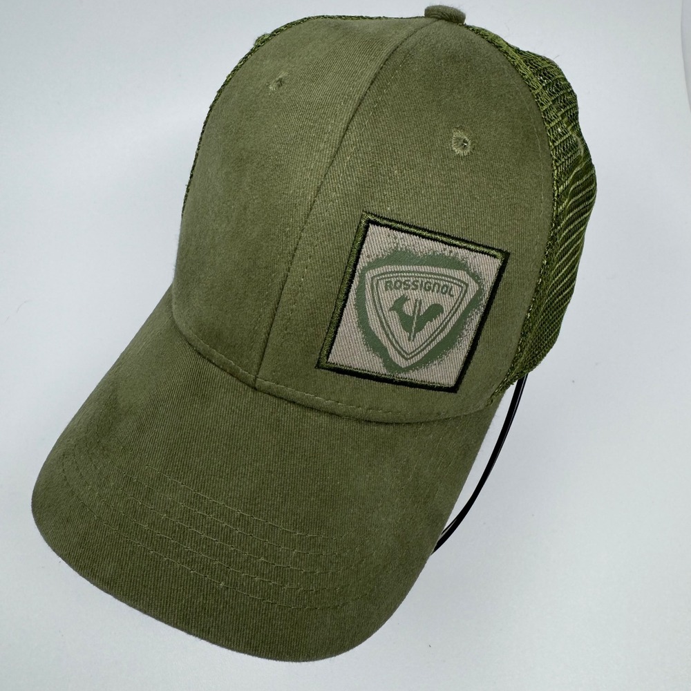 Rossignol‎ Mens Mesh Back Trucker Hat Olive Green Adjustable Snapback Logo Patch